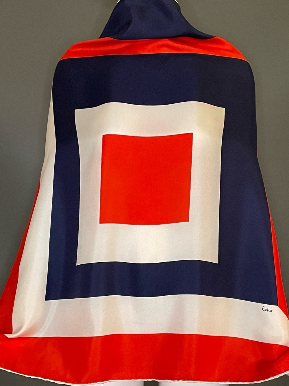 Large Vintage Echo Silk Scarf 30 In Sq Excellent Condition Patriotic Holiday